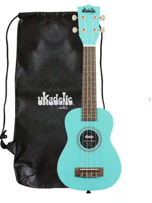 Ukelele Soprano Kala Frostbite, diseño único y elegante, ideal para principiantes. Incluye bolso