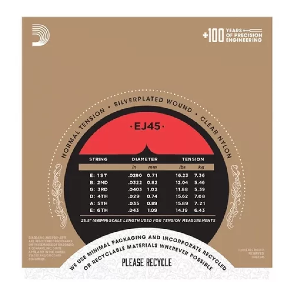 Cuerdas D’Addario EJ45 Pro-Arte de nylon tensión normal