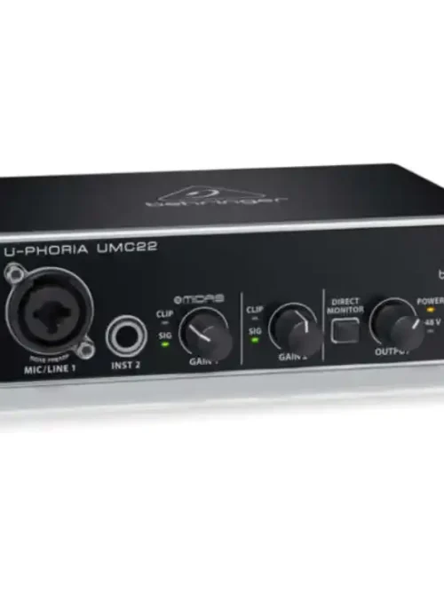 Interfaz de audio USB Behringer U-Phoria UMC22 con preamplificador MIDAS.