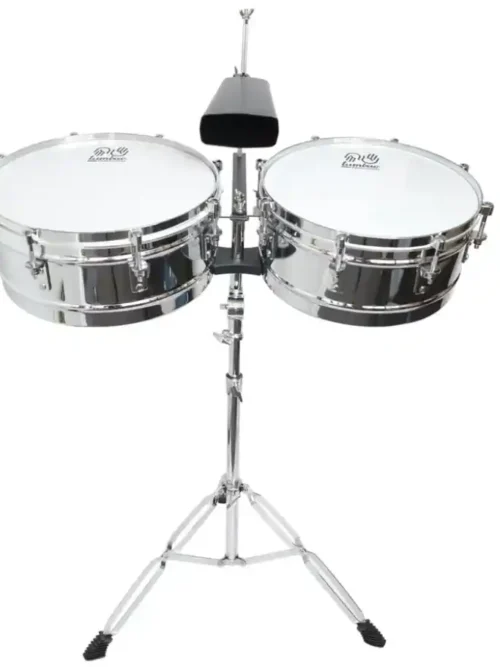 Timbaleta cromada TP100SZ1 de Tumbao, tamaño 14x15, con atril, cencerro y baquetas