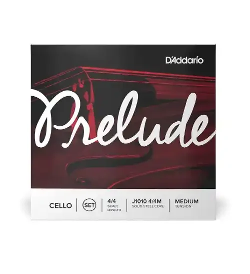 Set de cuerdas Prelude D'Addario para Cello 4/4, núcleo de acero, sonido cálido y estable.