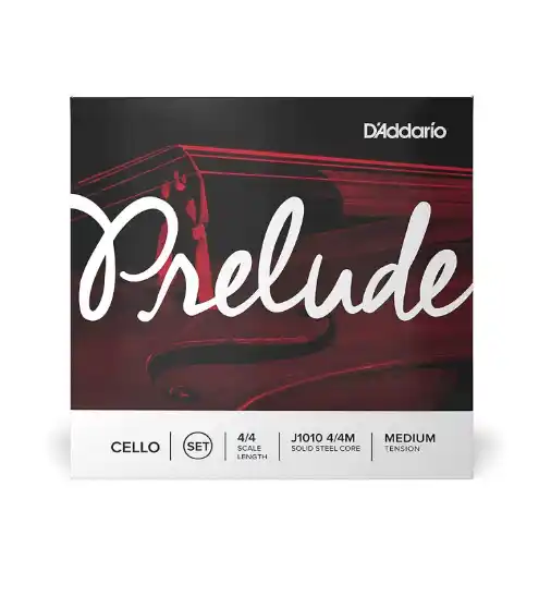 Set de cuerdas Prelude D'Addario para Cello 4/4, núcleo de acero, sonido cálido y estable.
