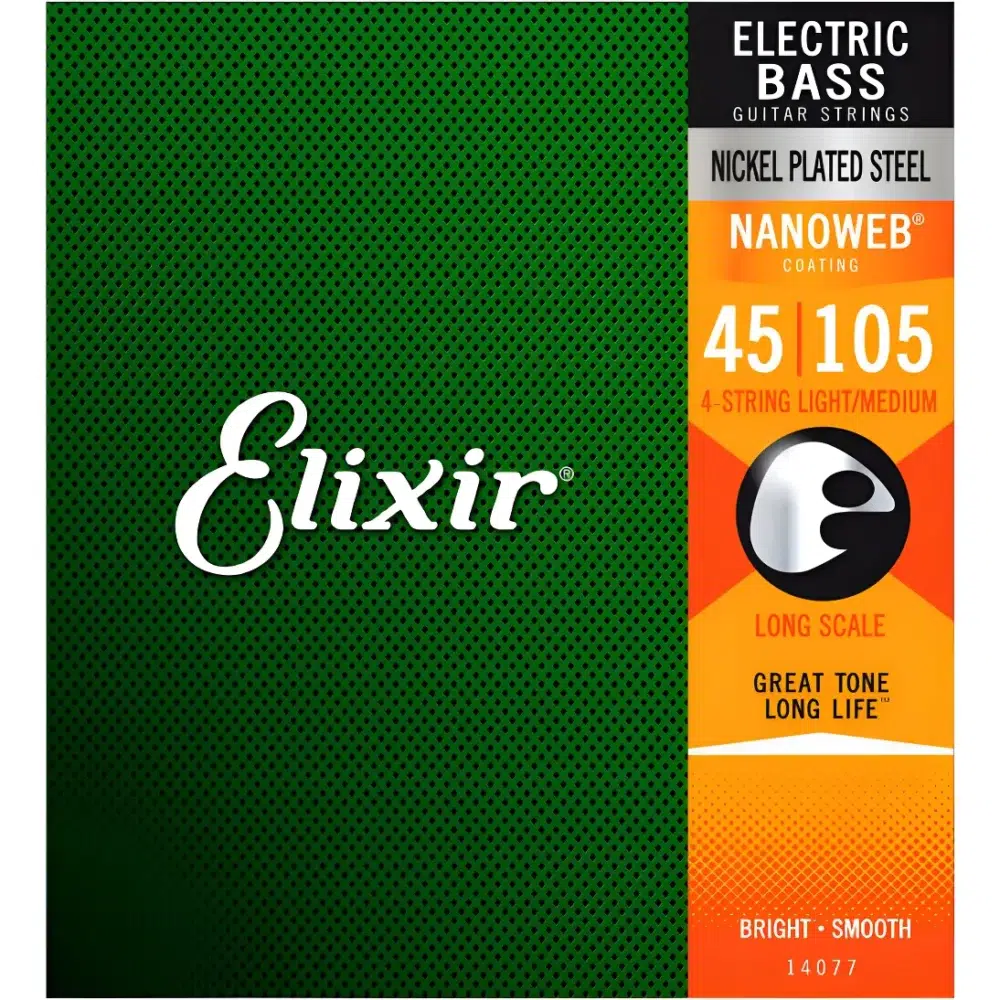 Cuerdas Elixir 14077 Nanoweb para bajo 4 cuerdas calibre .045–.105