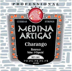 Cuerdas Medina Artigas 1265 para ronroco tradicional con tercera entorchada y afinación BEBGD