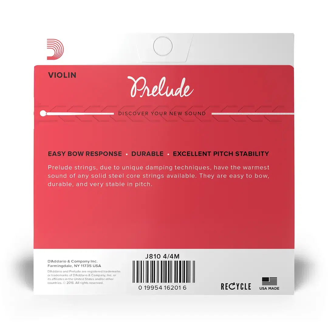 Cuerdas violín 4/4 D’Addario Prelude J810 núcleo acero sólido