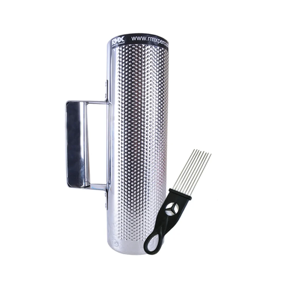Güiro Merengue metálico RMX 10×3 color silver con peine para rasgar