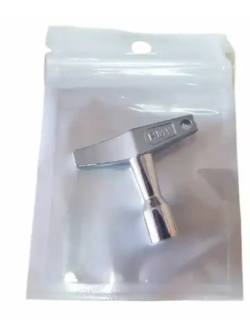 Llave afinadora para batería con diseño compacto y agujero para llavero.