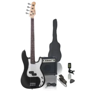 Pack bajo eléctrico Scorpion PSB200BK negro con amplificador 20W, funda, afinador y accesorios incluidos
