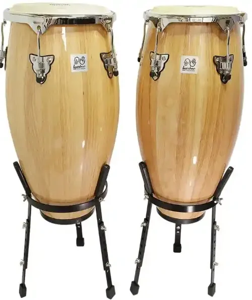 Set de Congas Tumbao 10'' + 11'' con atriles, parches ajustables en madera natural