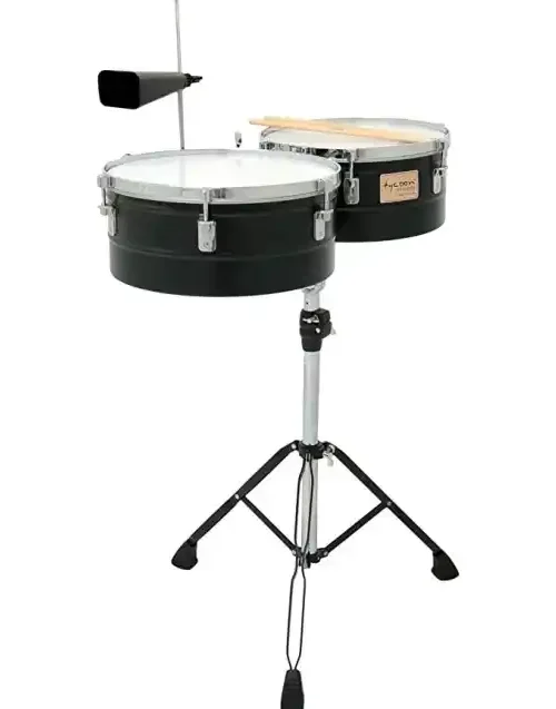 Timbal 14" + 15" Tycoon TTI-1415-B con soporte y cencerro, acabado negro