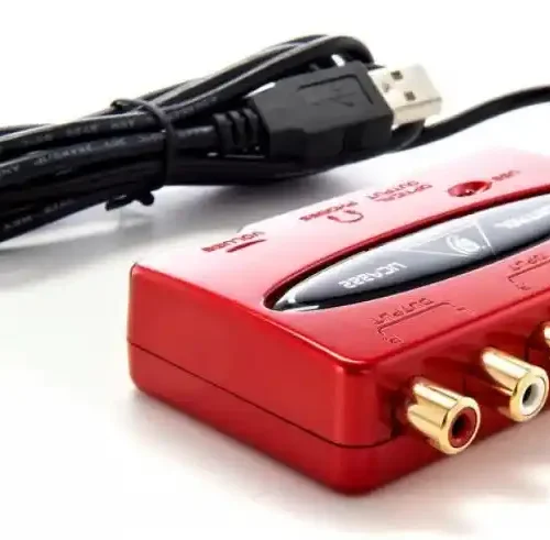 Interfaz de audio USB Behringer UCA222 con entradas y salidas RCA.