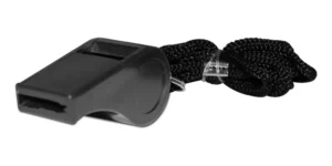 silbato o pito plástico negro con cordón para deportes