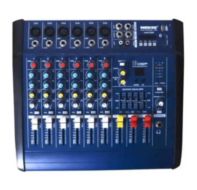 Consola Power Mixer 6CH UKS-6USB MEKSE con Bluetooth y USB.