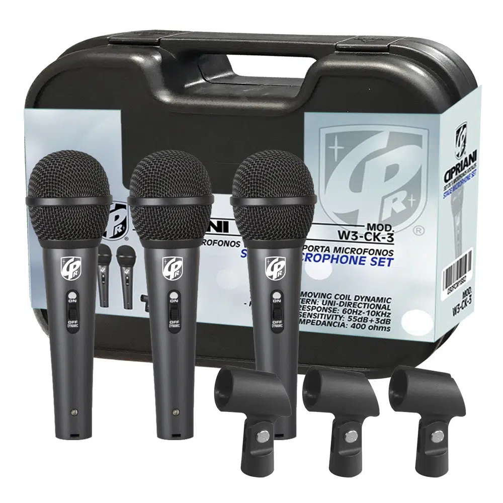 Set de 3 micrófonos dinámicos Cipriani WK-CK-3 con porta micrófonos, sonido claro y resistente