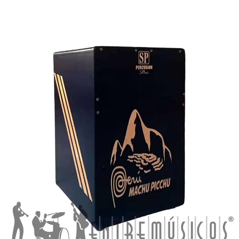 Cajón peruano SP Percusión en color negro con diseño Machu Picchu