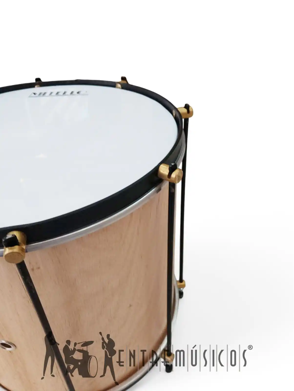 Repique de Madera 12'' con 8 afinadores, ideal para batucadas y carnavales en Chile. La marca de los parches puede variar según disponibilidad.