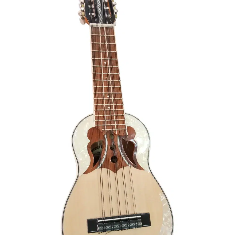 Charango profesional Quispe Torres de naranjillo con diapasón de jacarandá, diseño boca mariposa