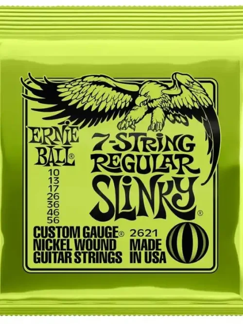 Cuerdas Ernie Ball Regular Slinky 2621 (10-56) para guitarras de 7 cuerdas, disponibles en EntreMúsicos, Santiago.