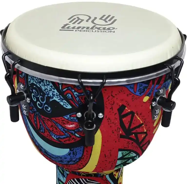 Djembe Tumbao 12 pulgadas en ABS con tela ajustable, disponible en EntreMúsicos, tienda en Santiago.