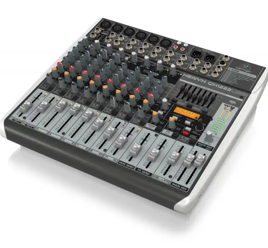 Mezclador Behringer Xenyx QX1222USB con 12 canales y efectos Klark Teknik.
