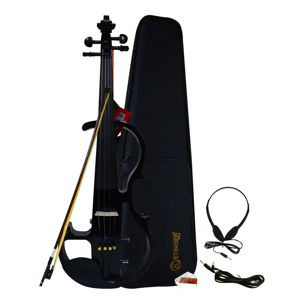 Violín Electrónico 4/4 Etinger Modelo TWO, con cuerpo de arce, diapasón de ébano y acabado negro brillante
