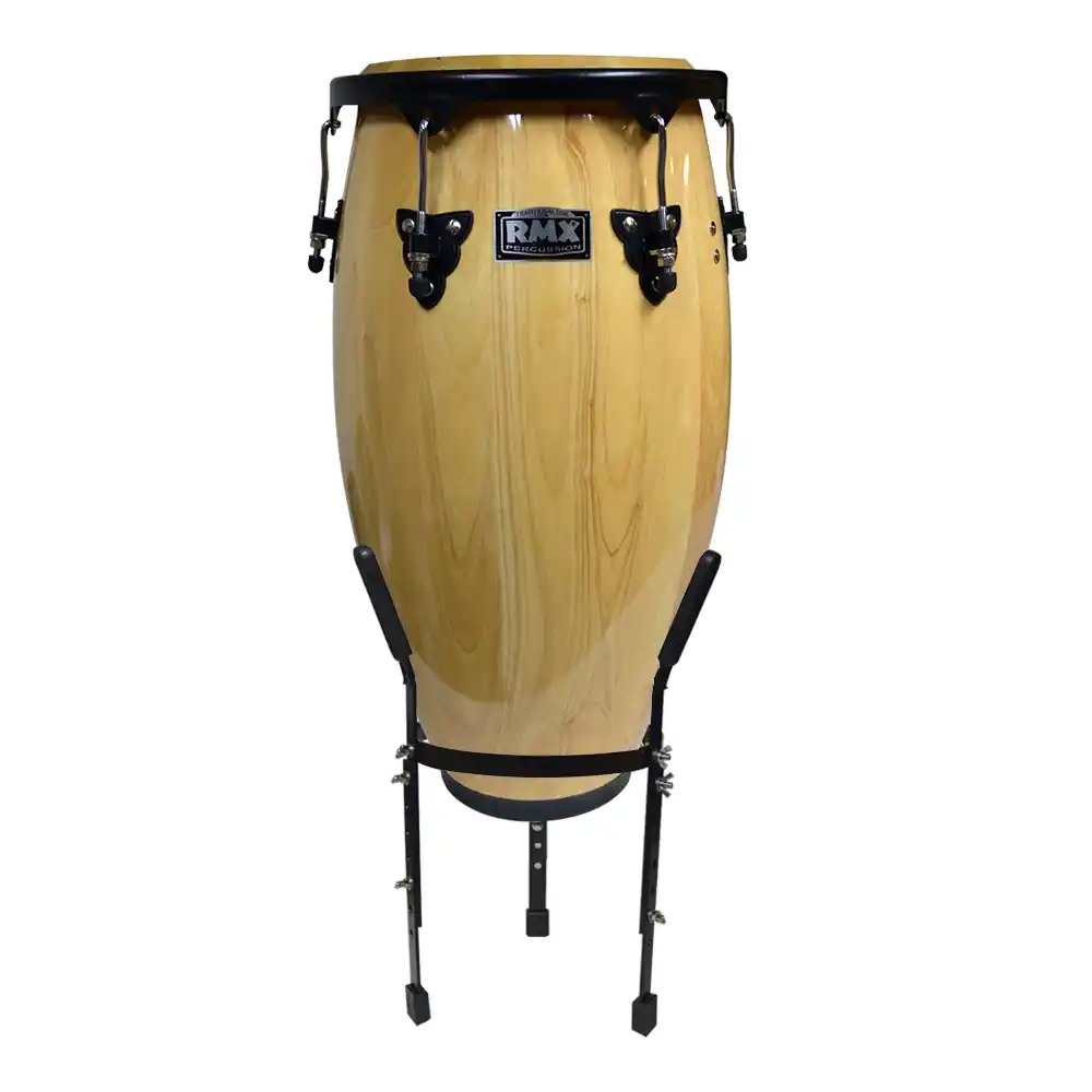 Conga 12” madera natural, atril metálico, parche de cuero