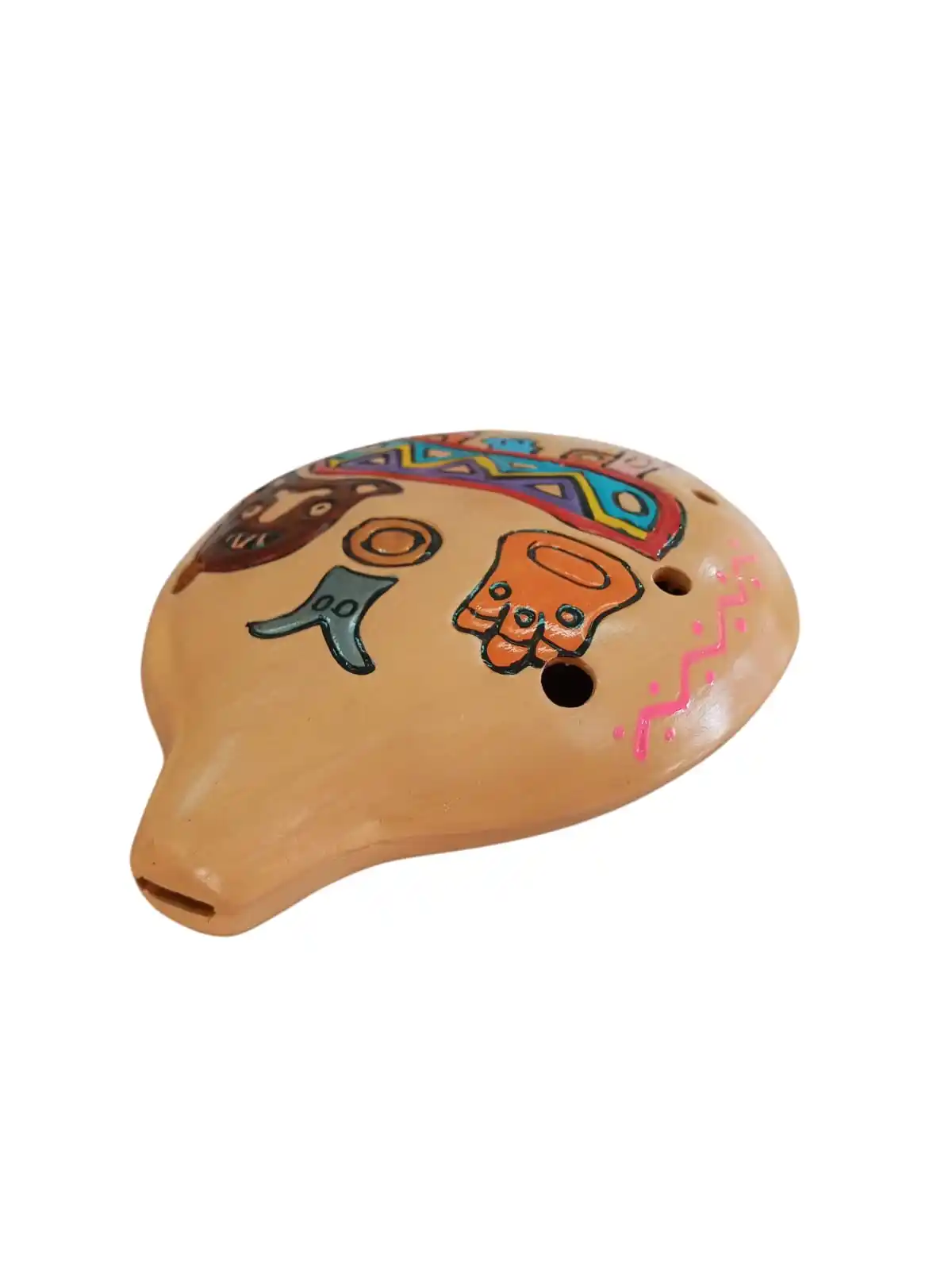 Ocarinas de greda blanca con decoración de patrones andinos