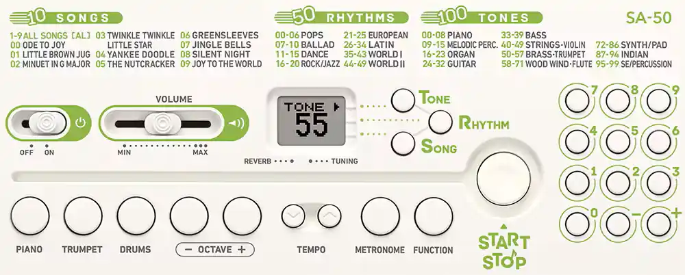 Teclado Casio SA-50 de 32 teclas con ritmos y canciones integradas