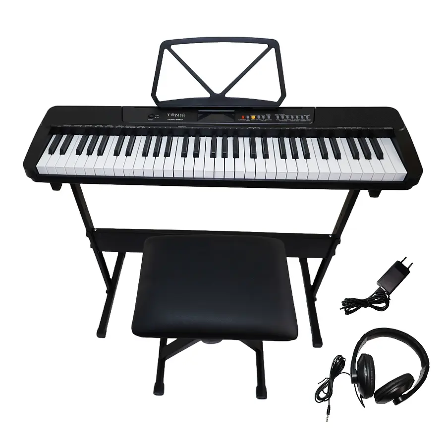 Teclado Tonic TON-650 de 61 teclas con banco, soporte y audífonos incluidos