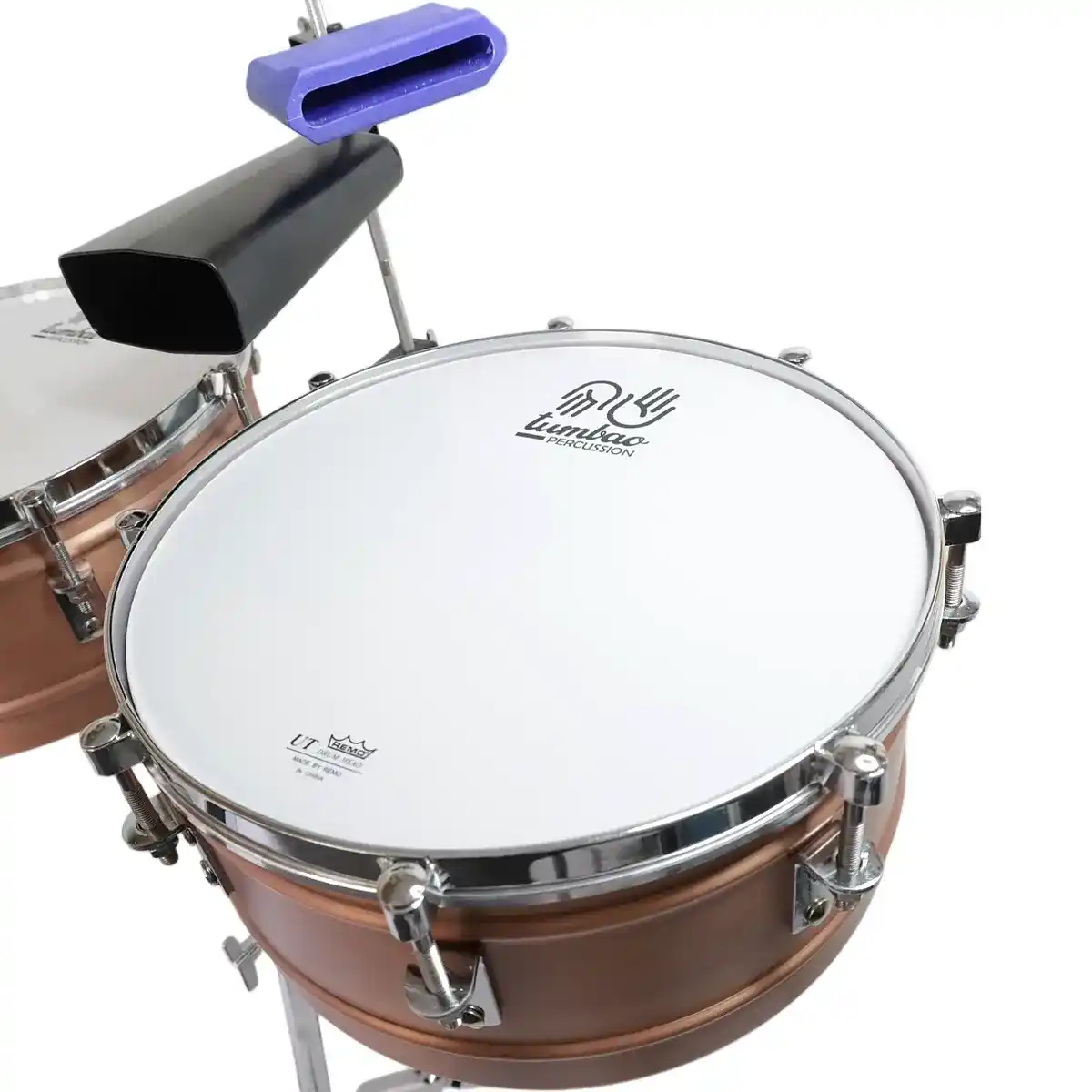 Timbaleta de cobre TP100ZZ con cencerro, baquetas y atril