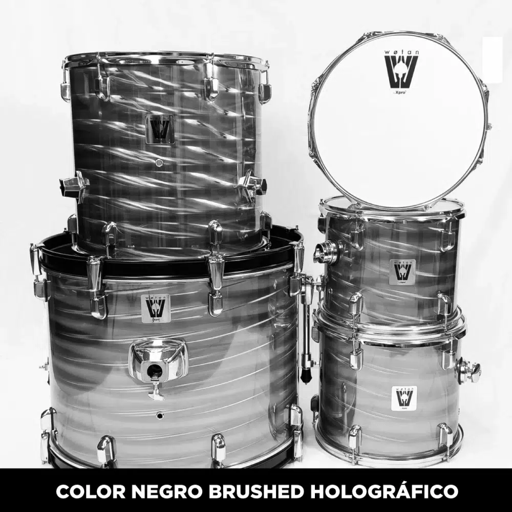 Batería acústica Wotan DRUM4K de 5 cuerpos con platillos y accesorios, color negro brochado