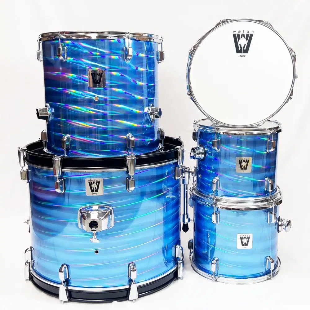 Batería acústica Wotan DRUM6K azul láser de 5 cuerpos con platillos