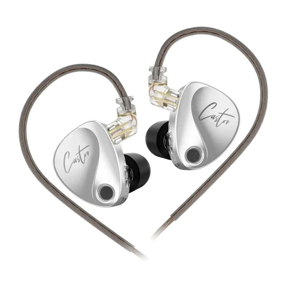 Audífonos KZ Castor Standard plateados con doble driver dinámico