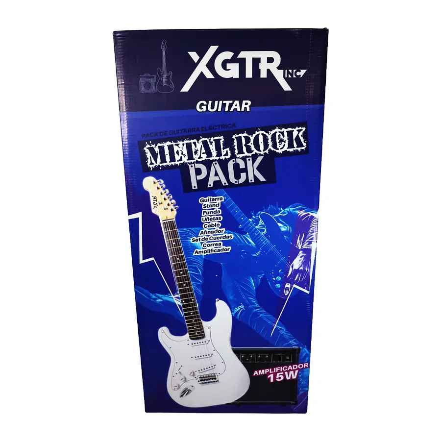 Pack de guitarra eléctrica tipo Stratocaster blanca con amplificador y accesorios