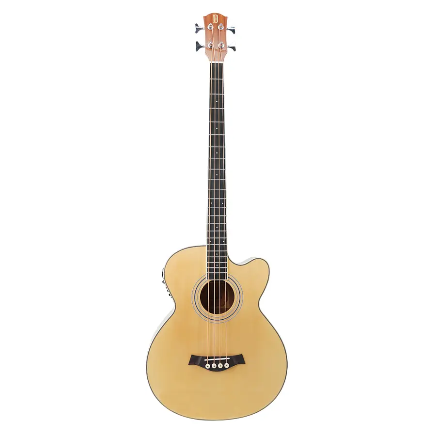 Bajo electroacústico 43″ con diseño cutaway, tapa de pícea y acabado negro brillante