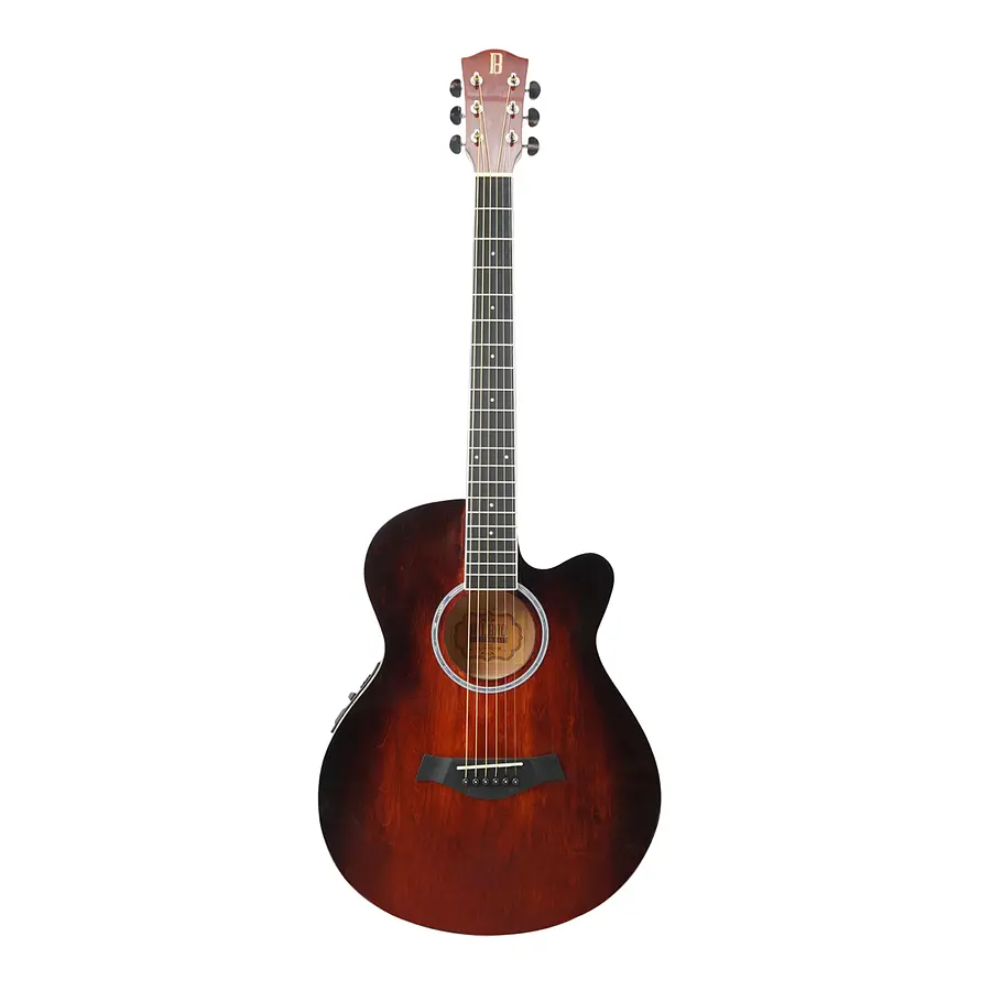 Guitarra electroacústica 40″ flameada con cuerpo delgado, cutaway y EQ 3 bandas