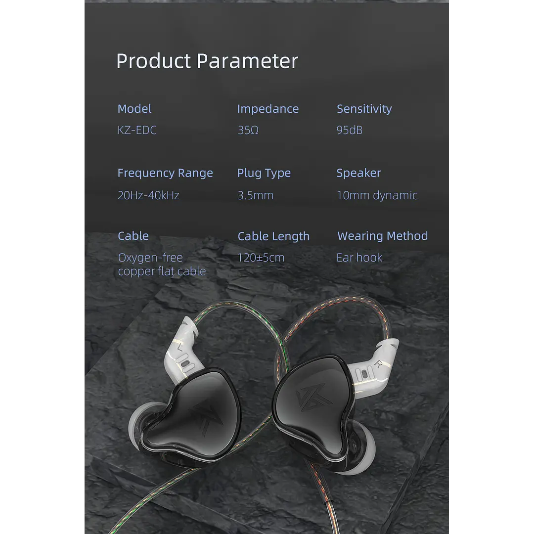 Audífono in-ear EDC KZ con cable desmontable y sonido claro