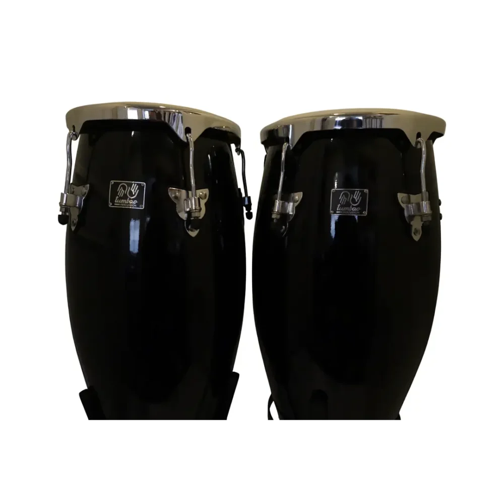 Congas negras de 10” y 11” madera con soporte – sonido tropical compacto