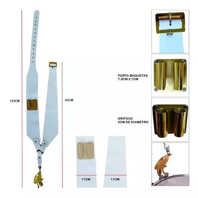 Terciado RMX TEC-15 blanco de cuero para caja de banda, con porta baquetas y águila dorada