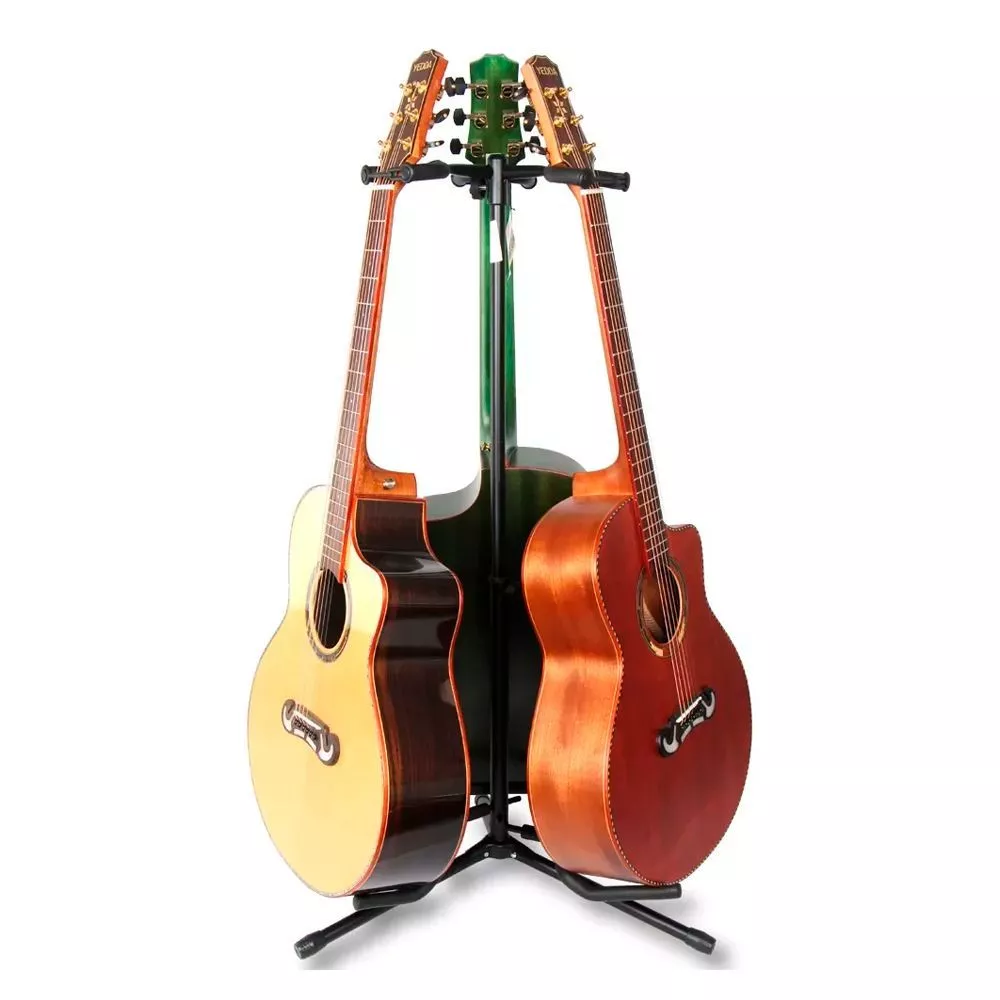 Atril RMX 110-17D negro triple para 3 guitarras o bajos, aluminio resistente, con clips y almohadillas protectoras