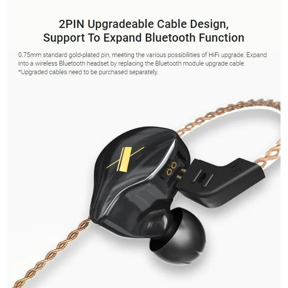 Audífono KZ EDX negro con driver de 10 mm para monitoreo profesional