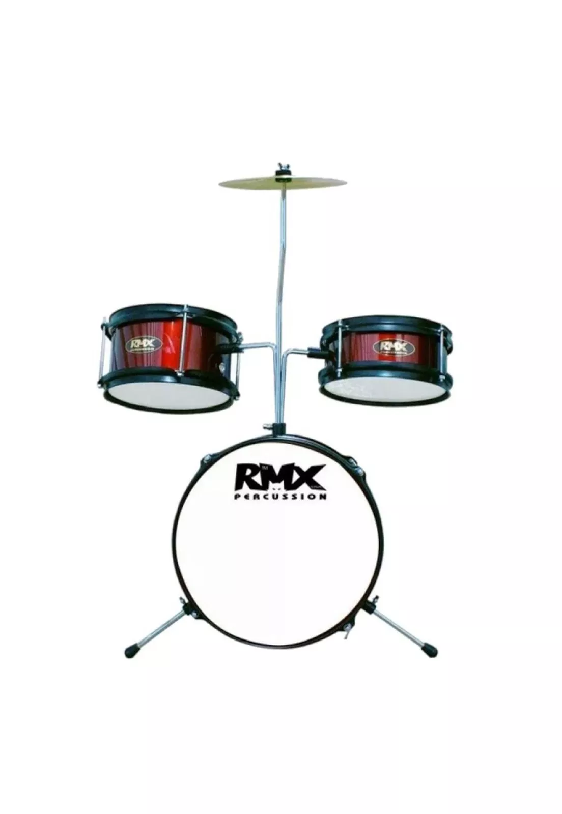 Batería infantil RMX RAD-2 de 3 piezas color rojo con bombo, tambores, platillo y accesorios