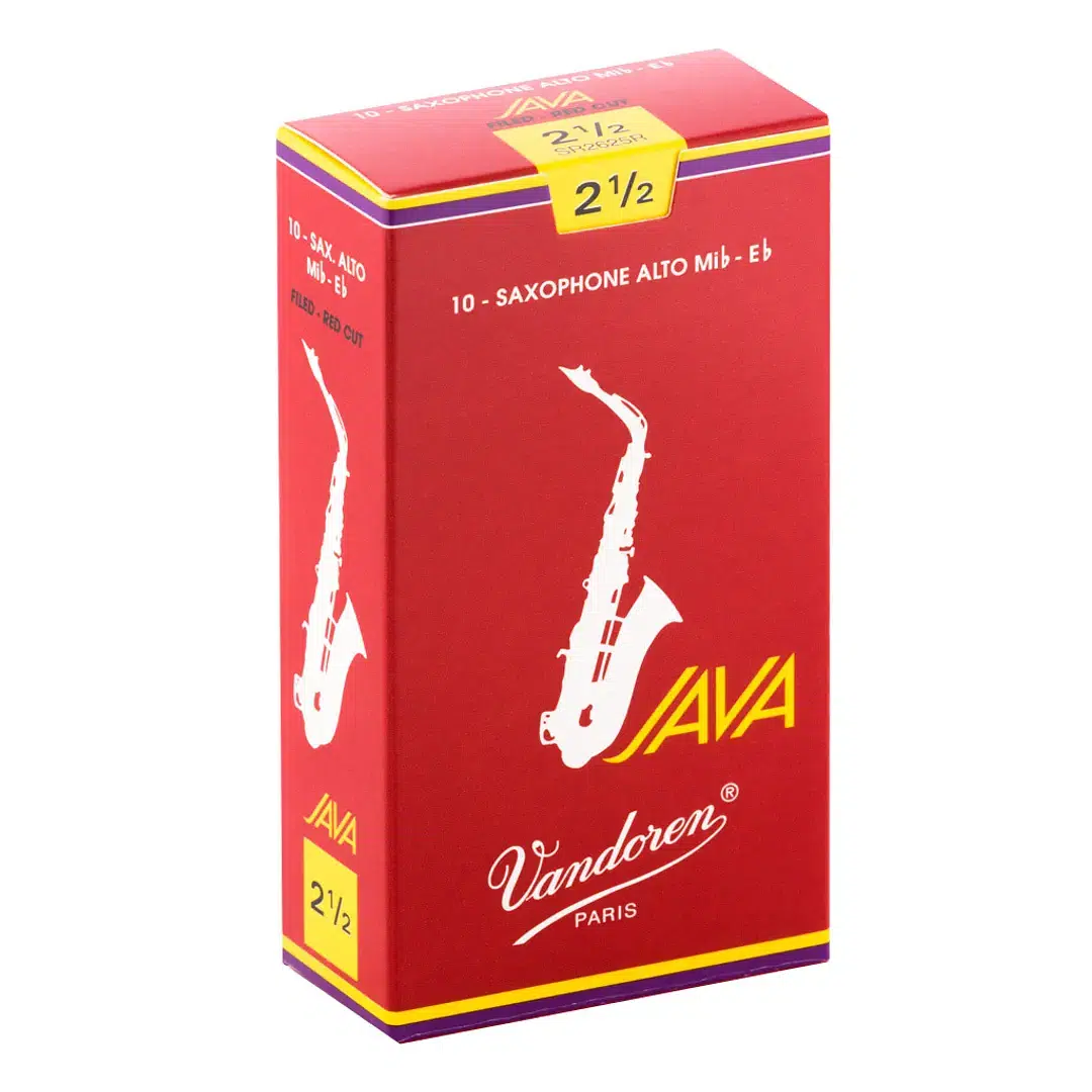 Caña Vandoren JAVA RED 2.5 para saxofón alto con sonido flexible y proyección