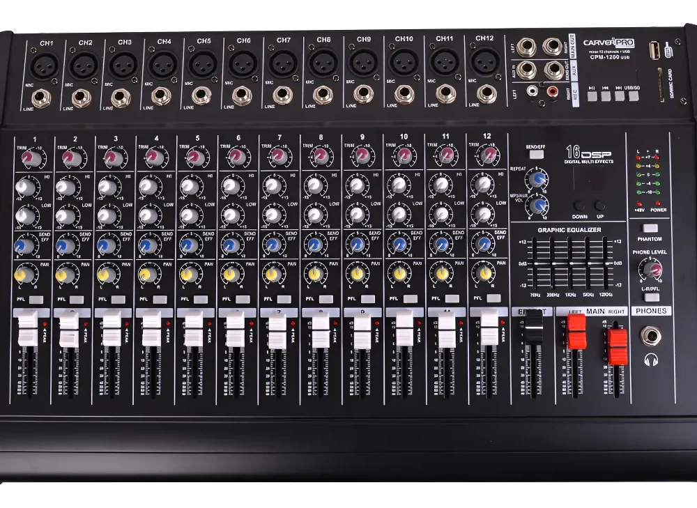 Consola de mezcla Carverpro CPM-1200 con Bluetooth, USB, efectos DSP y 12 canales