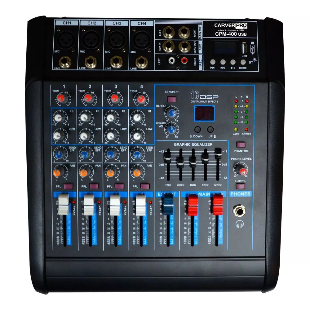 Consola de mezcla Carverpro 4 canales con USB y efectos digitales