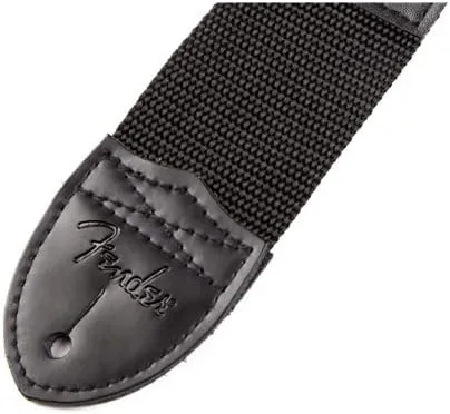 Correa Fender negra de poliéster 2 pulgadas, ajustable, con logo rojo bordado y extremos reforzados en piel sintética