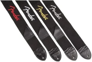 Correa Fender negra de poliéster 2 pulgadas, ajustable, con logo rojo bordado y extremos reforzados en piel sintética