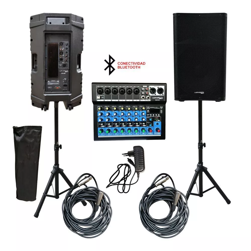 Kit de amplificación Cipriani KC-2158 con mixer 8 canales y 2 parlantes activos de 15”