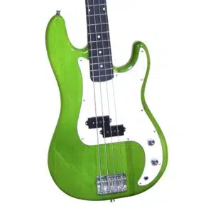 Pack de bajo eléctrico Scorpion PSB-200 verde con pickguard marfil, incluye amplificador y accesorios