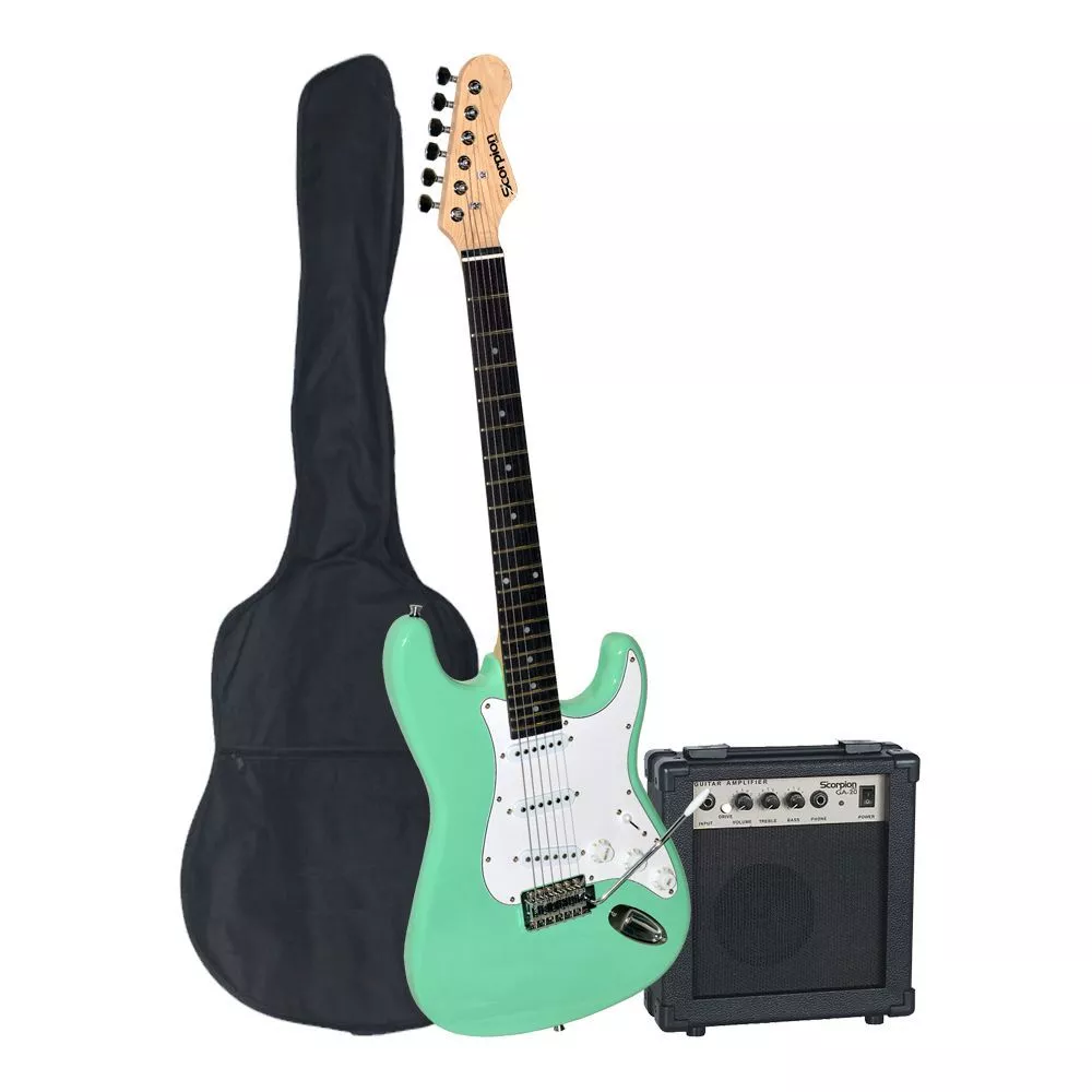 Pack guitarra eléctrica Scorpion PAC-63VR verde vintage con amplificador y accesorios incluidos